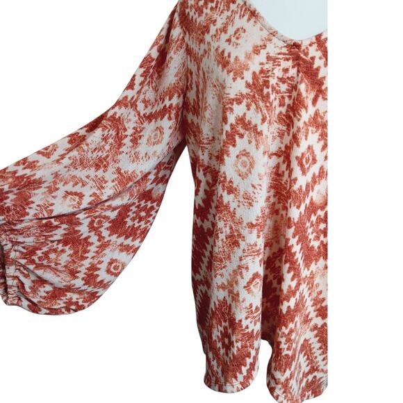 BEESON RIVER Sweater Top Plus 2X Light V-Neck Southwestern Aztec‎ Rust Orange - Picture 2 of 9